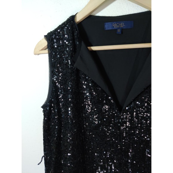 RACHEL Rachel Roy Black Glitter Sleeveless Keyhole Neck Shift Mini Dress Size XS - Picture 5 of 10